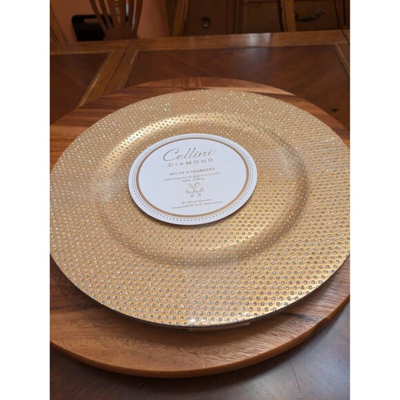 New Set 4 Gold Diamond Sparkle Glam Bling Charger Plates - Picture 1 of 8